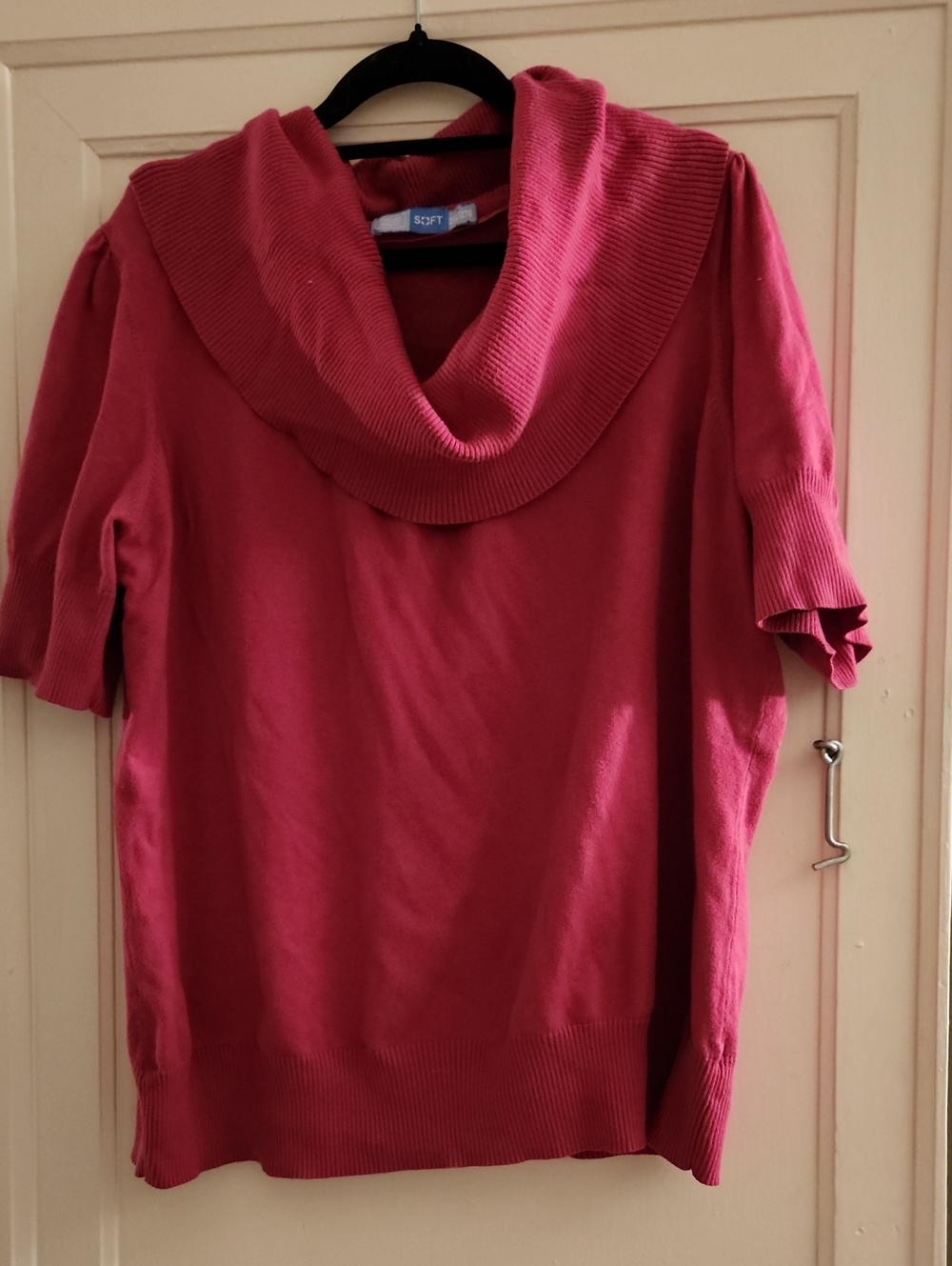 Denver Hayes Raspberry Cowl Neck Short-Sleeve Sweater